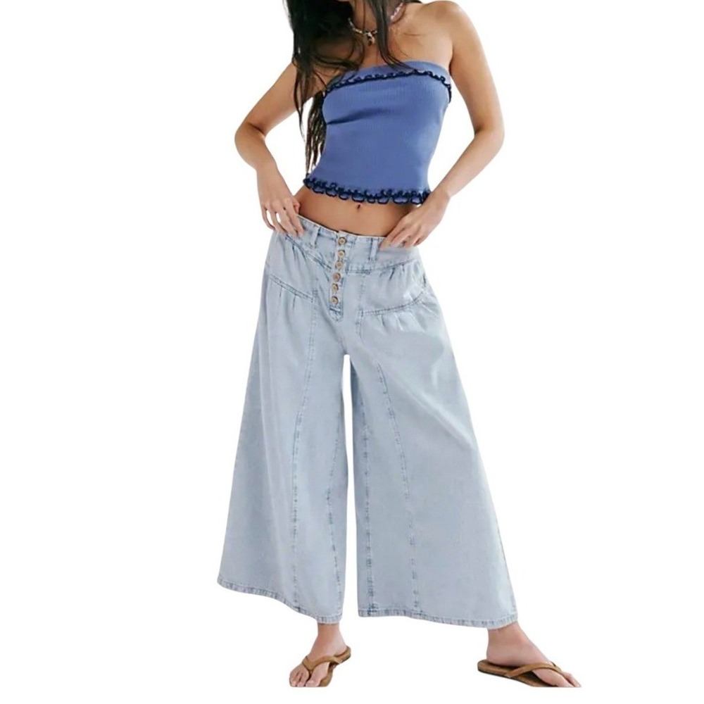 Free People We The Free Blossom Pull On Jeans XS Denim Super Wide Leg Culottes